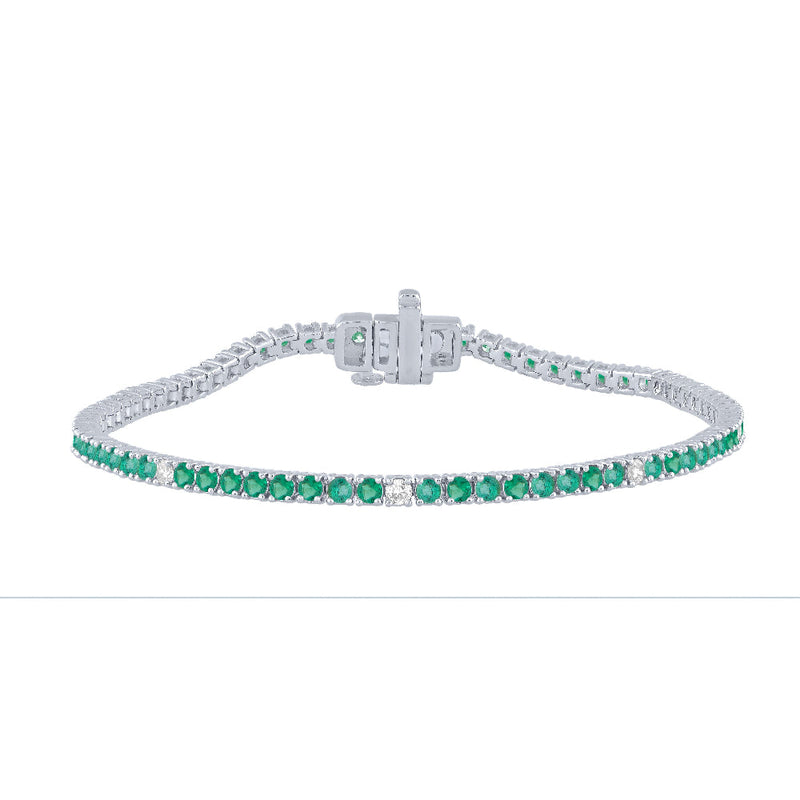 SPECIAL! 2.68ct G SI 14K White Gold Diamond & Green Emerald Tennis Bracelet 7" Long