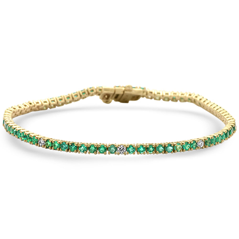 SPECIAL!2.67ct G SI 14K Yellow Gold Diamond & Green Emerald Tennis Bracelet 7" Long