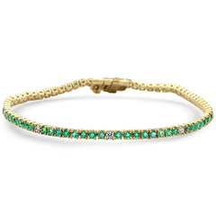 SPECIAL!2.67ct G SI 14K Yellow Gold Diamond & Green Emerald Tennis Bracelet 7" Long