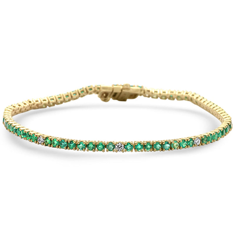 SPECIAL!2.67ct G SI 14K Yellow Gold Diamond & Green Emerald Tennis Bracelet 7" Long