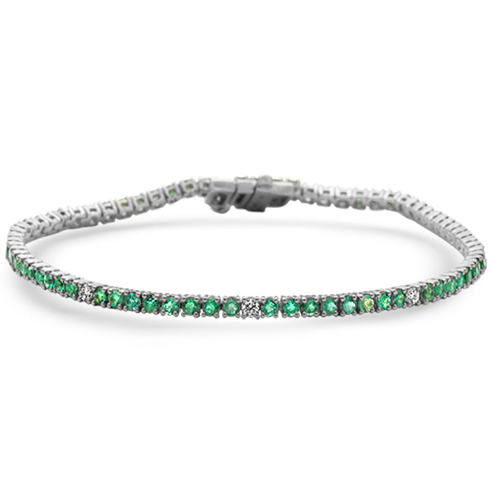 SPECIAL! 2.68ct G SI 14K White Gold Diamond & Green Emerald Tennis Bracelet 7" Long