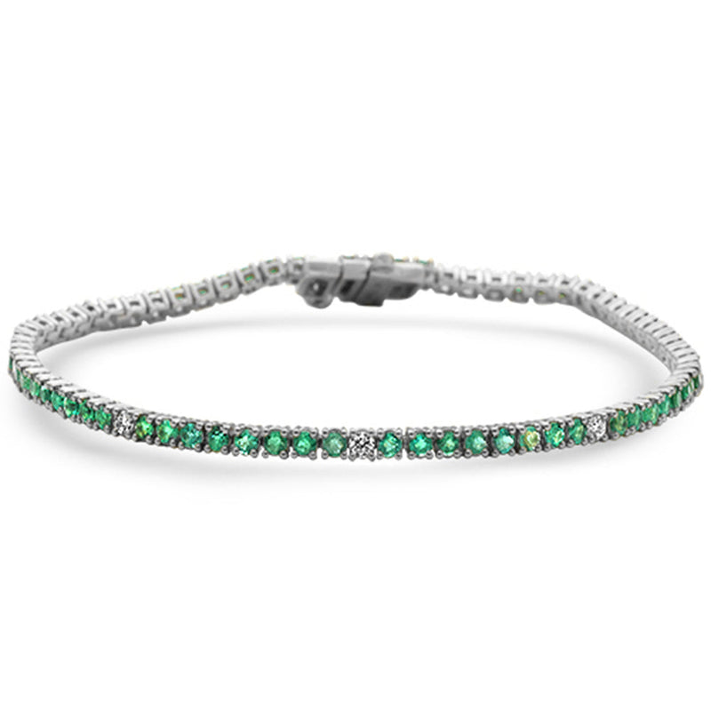 SPECIAL! 2.68ct G SI 14K White Gold Diamond & Green Emerald Tennis Bracelet 7" Long