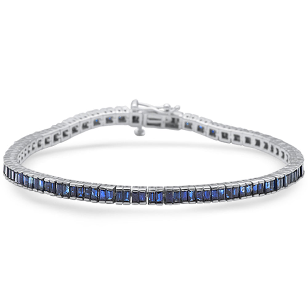 SPECIAL! 3.40ct G SI 14K White Gold Blue Sapphire Tennis Bracelet 6.5" Long
