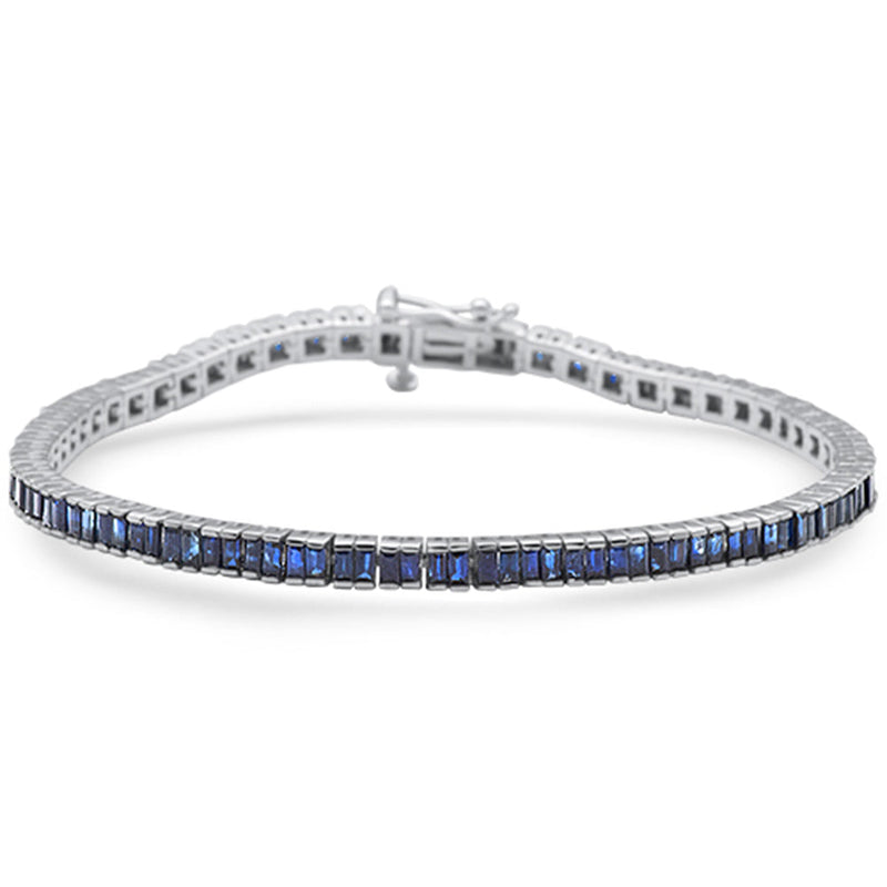 SPECIAL! 3.40ct G SI 14K White Gold Blue Sapphire Tennis Bracelet 6.5" Long