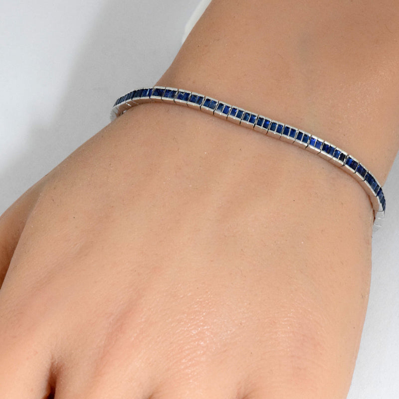 SPECIAL! 3.40ct G SI 14K White Gold Blue Sapphire Tennis Bracelet 6.5" Long