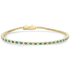 SPECIAL! 1.88ct G SI 14K Yellow Gold Diamond & Emerald Tennis Bracelet 7" Long