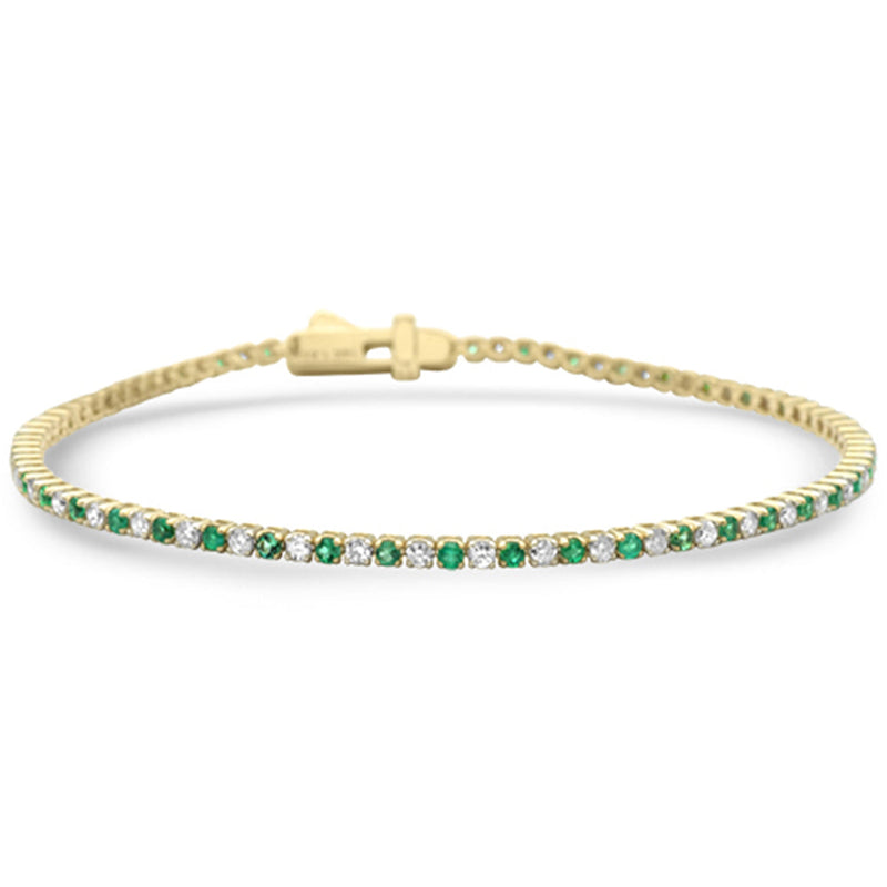SPECIAL! 1.88ct G SI 14K Yellow Gold Diamond & Emerald Tennis Bracelet 7" Long