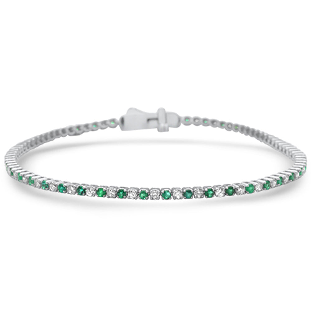 SPECIAL! 1.88ct White Gold Diamond & Emerald Gemstone Tennis Bracelet 7" Long