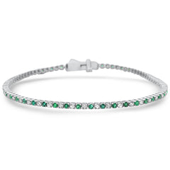 SPECIAL! 1.88ct White Gold Diamond & Emerald Gemstone Tennis Bracelet 7" Long