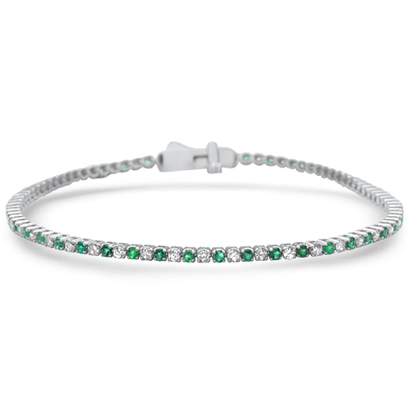 SPECIAL! 1.88ct White Gold Diamond & Emerald Gemstone Tennis Bracelet 7" Long