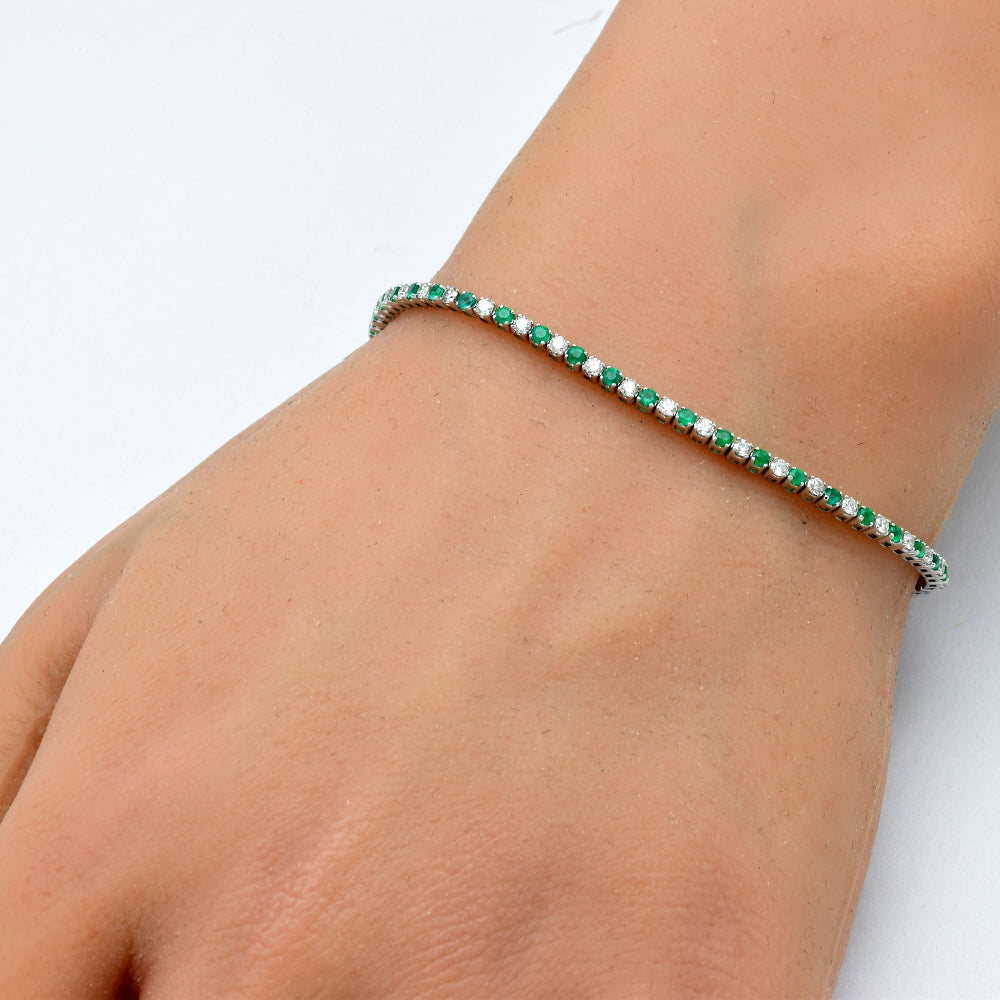 SPECIAL! 1.88ct White Gold Diamond & Emerald Gemstone Tennis Bracelet 7" Long