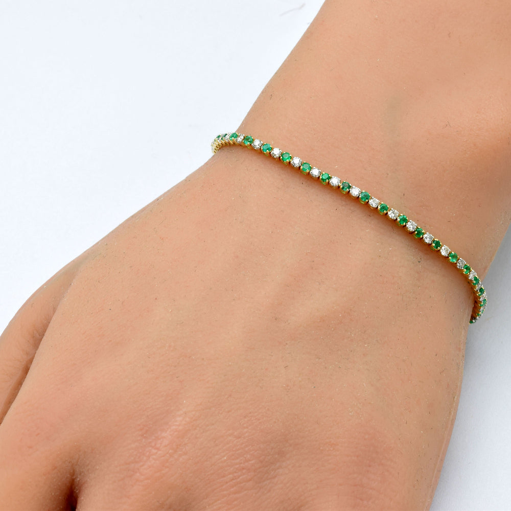 SPECIAL! 1.88ct G SI 14K Yellow Gold Diamond & Emerald Tennis Bracelet 7" Long
