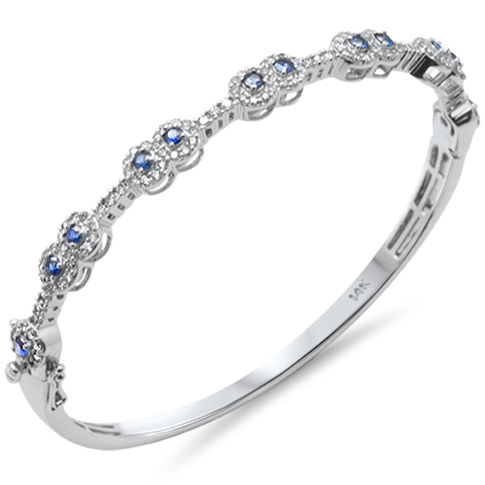 GEMSTONE  CLOSEOUT!  1.43ct G SI 14K White Gold Diamond & Blue Sapphire Gemstone Bangle Bracelet 59mm