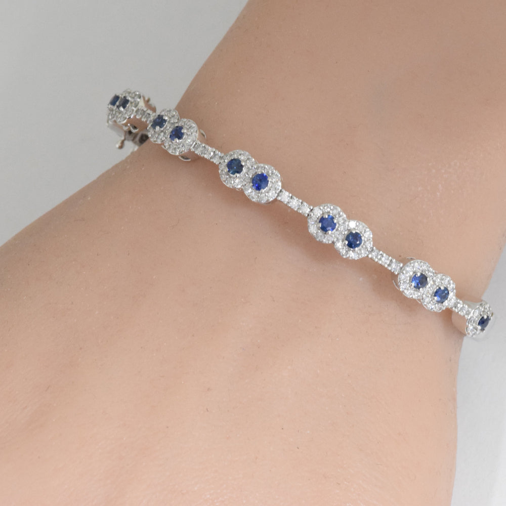 GEMSTONE  CLOSEOUT!  1.43ct G SI 14K White Gold Diamond & Blue Sapphire Gemstone Bangle Bracelet 59mm