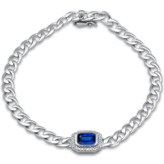 GEMSTONE CLOSEOUT!  1.43ct G SI 14K White Gold Diamond & Blue Sapphire Cuban Bracelet 7" Long