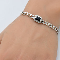 GEMSTONE CLOSEOUT!  1.43ct G SI 14K White Gold Diamond & Blue Sapphire Cuban Bracelet 7" Long