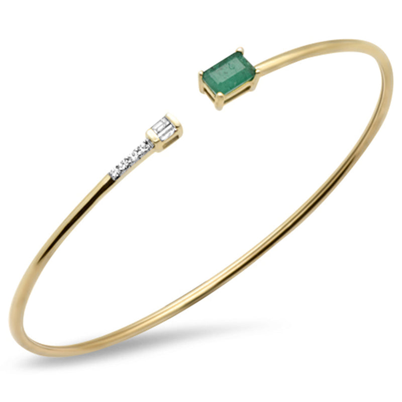 GEMSTONE CLOSEOUT!  .69ct G SI 14K Yellow Gold Diamond & Emerald Gemstones Open Bangle Bracelet 56mm
