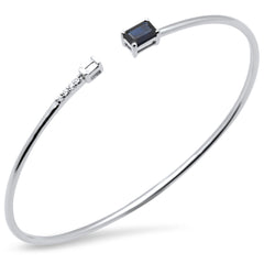 SPECIAL! .74ct G SI 14K White Gold Diamond & Blue Sapphire Gemstones Open Bangle Bracelet 56mm