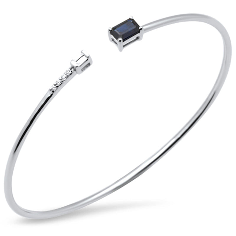 SPECIAL! .74ct G SI 14K White Gold Diamond & Blue Sapphire Gemstones Open Bangle Bracelet 56mm