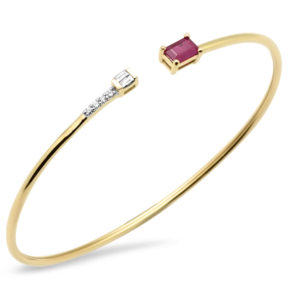 GEMSTONE CLOSEOUT!  .70ct G SI 14K Yellow Gold Diamond & Ruby Gemstones Open Bangle Bracelet 56mm