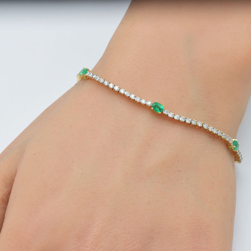 SPECIAL! 2.40ct G SI 14K Yellow Gold Diamond & Emerald Gemstones Tennis Bracelet 7" Long