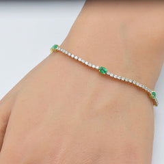SPECIAL! 2.40ct G SI 14K Yellow Gold Diamond & Emerald Gemstones Tennis Bracelet 7" Long