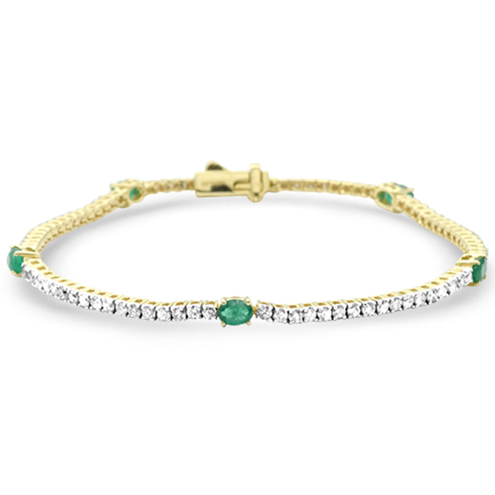 SPECIAL! 2.40ct G SI 14K Yellow Gold Diamond & Emerald Gemstones Tennis Bracelet 7" Long