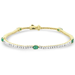 SPECIAL! 2.40ct G SI 14K Yellow Gold Diamond & Emerald Gemstones Tennis Bracelet 7" Long