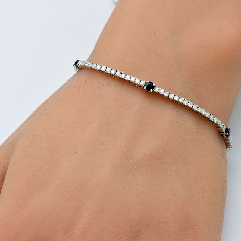 SPECIAL! 2.69ct G SI 14K White Gold Diamond & Blue Sapphire Gemstones Tennis Bracelet 7" Long