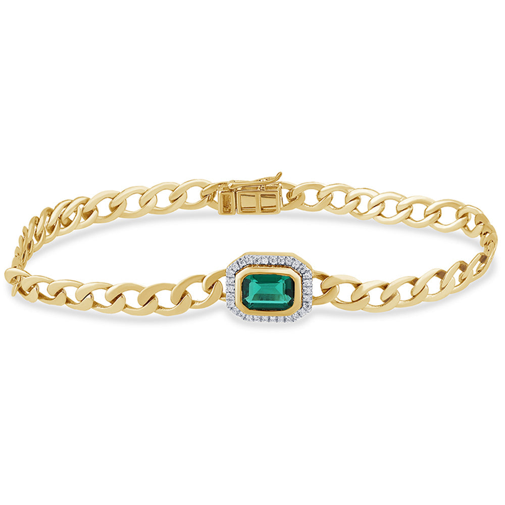 SPECIAL! 2.04ct G SI 14K Yellow Gold Diamonds & Emerald Gemstones Cuban Bracelet 7" Long