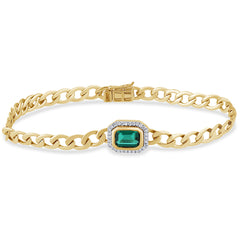SPECIAL! 2.04ct G SI 14K Yellow Gold Diamonds & Emerald Gemstones Cuban Bracelet 7" Long