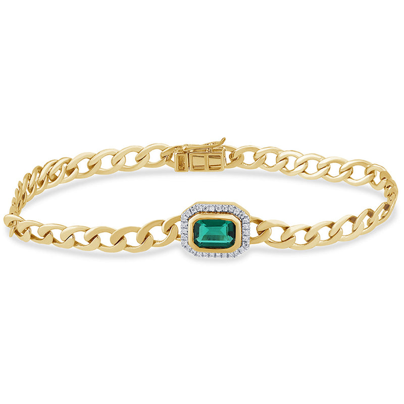 SPECIAL! 2.04ct G SI 14K Yellow Gold Diamonds & Emerald Gemstones Cuban Bracelet 7" Long