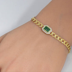 SPECIAL! 2.04ct G SI 14K Yellow Gold Diamonds & Emerald Gemstones Cuban Bracelet 7" Long