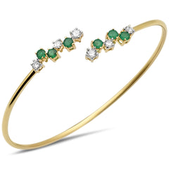 SPECIAL!1.00ct G SI 14K Yellow Gold Diamond & Emerald Gemstone Bangle Bracelet 56mm