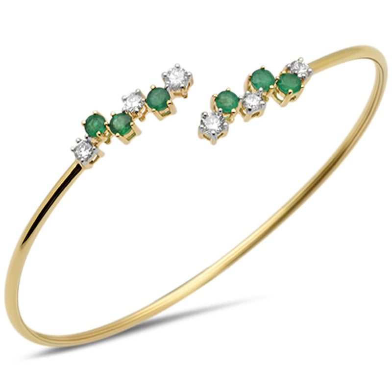 SPECIAL!1.00ct G SI 14K Yellow Gold Diamond & Emerald Gemstone Bangle Bracelet 56mm