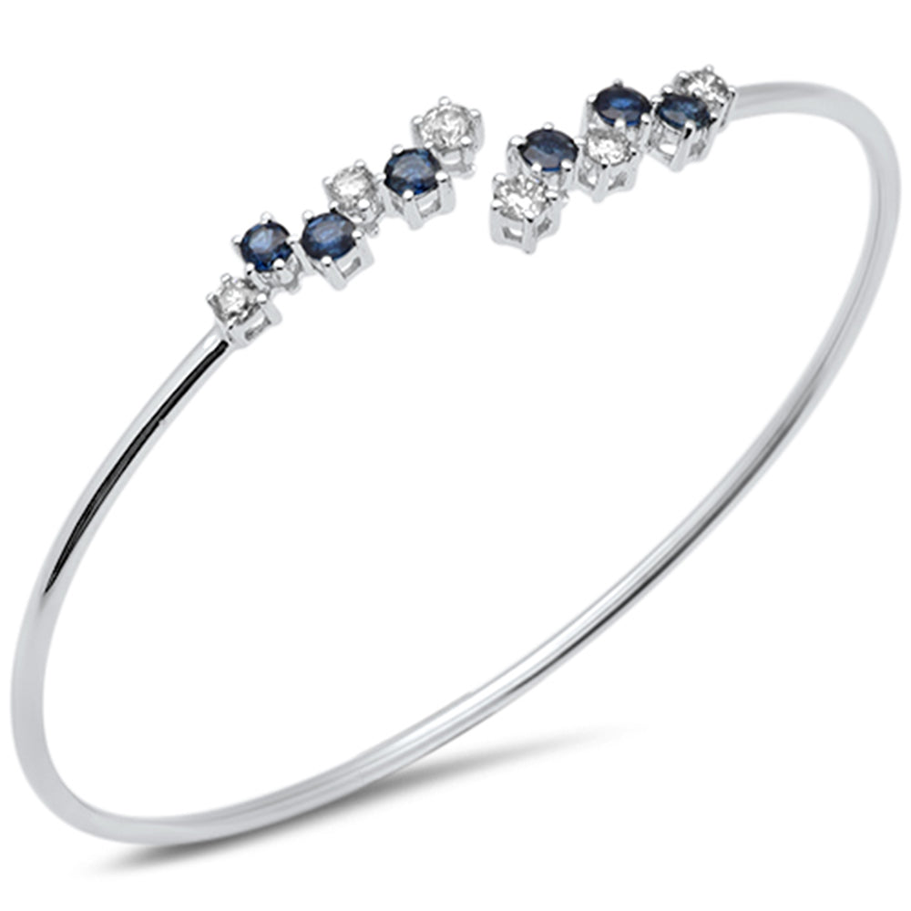 SPECIAL! 1.00ct G SI 14K White Gold Diamond & Blue Sapphire Gemstone Bangle Bracelet 56mm