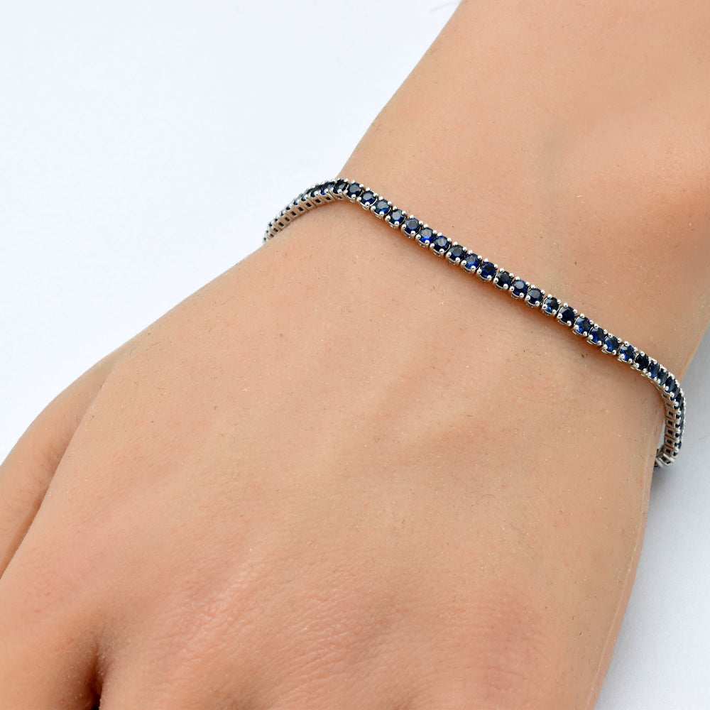 SPECIAL! 3.56ct G SI 14K White Gold Natural Blue Sapphire Tennis Bracelet 7"