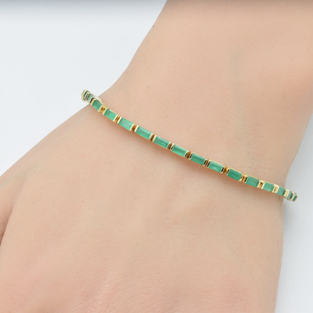 SPECIAL! 3.82ct G SI 14K Yellow Gold Emerald Gemstone Tennis Bracelet 7" Long