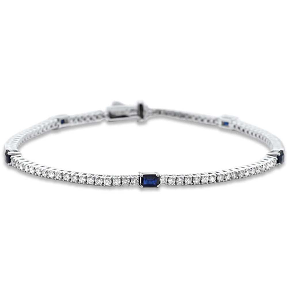 SPECIAL!2.57ct G SI 14K White Gold Diamond & Blue Sapphire Gemstone Tennis Bracelet 7" Long