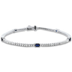 SPECIAL!2.57ct G SI 14K White Gold Diamond & Blue Sapphire Gemstone Tennis Bracelet 7" Long