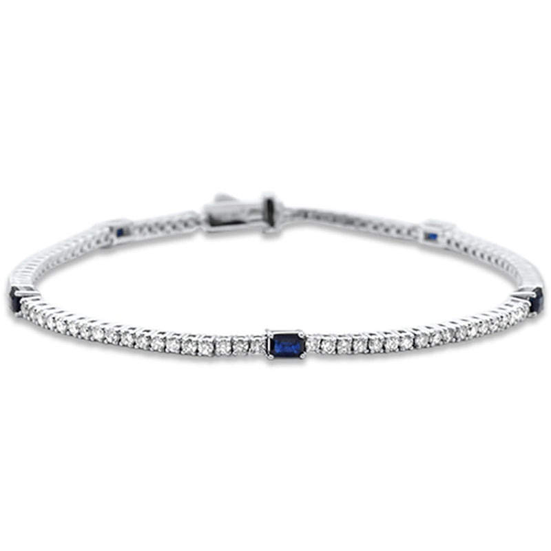 SPECIAL!2.57ct G SI 14K White Gold Diamond & Blue Sapphire Gemstone Tennis Bracelet 7" Long