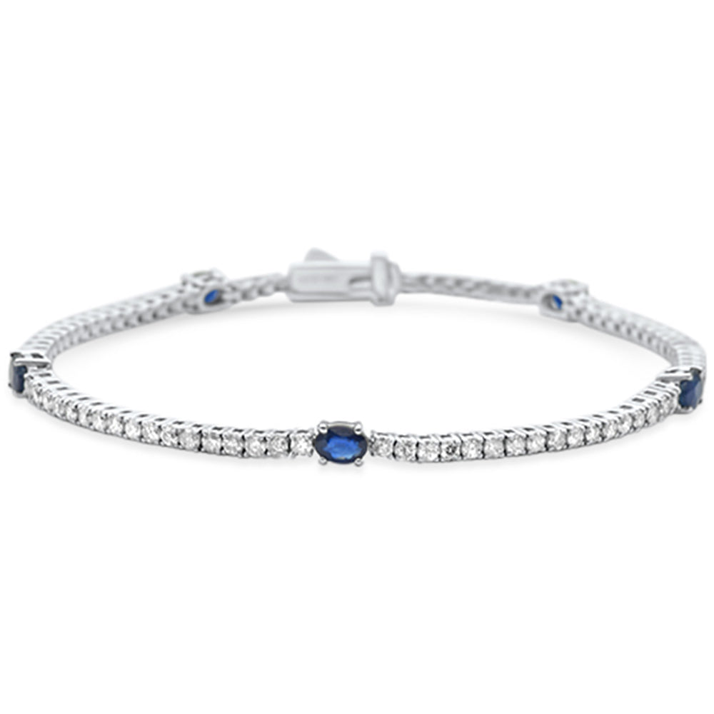 SPECIAL!2.71ct G SI 14K White Gold Diamond & Blue Sapphire Gemstone Tennis Bracelet 6.5" Long
