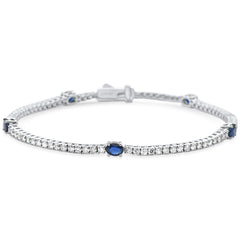 SPECIAL!2.71ct G SI 14K White Gold Diamond & Blue Sapphire Gemstone Tennis Bracelet 6.5" Long