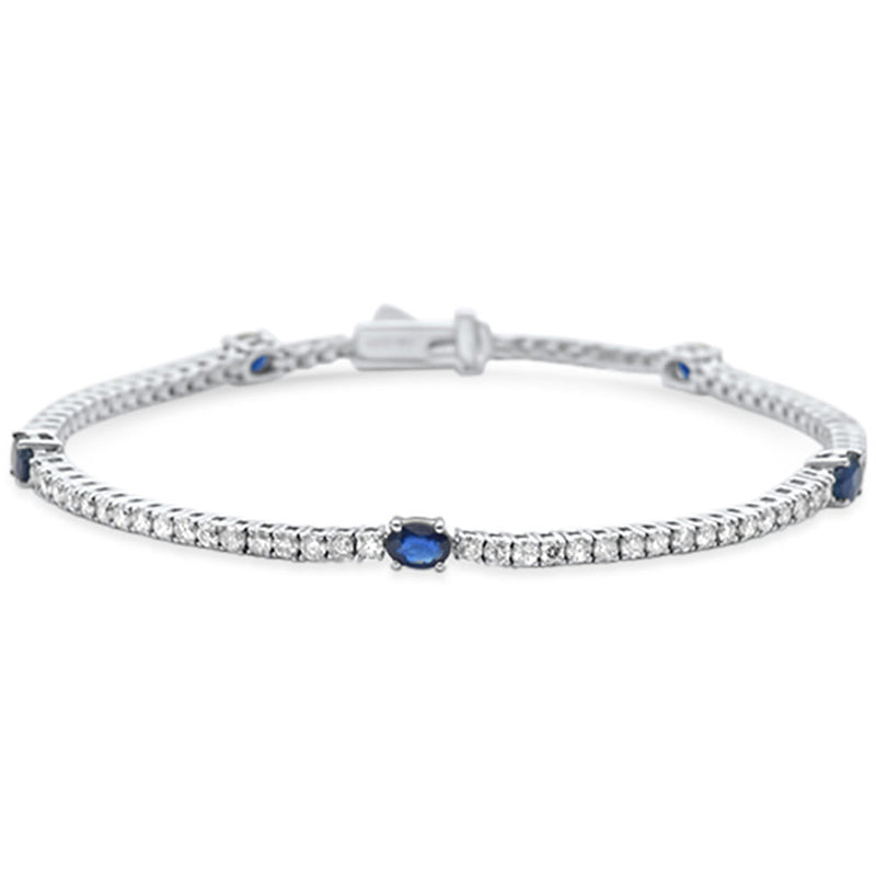 SPECIAL!2.71ct G SI 14K White Gold Diamond & Blue Sapphire Gemstone Tennis Bracelet 6.5" Long