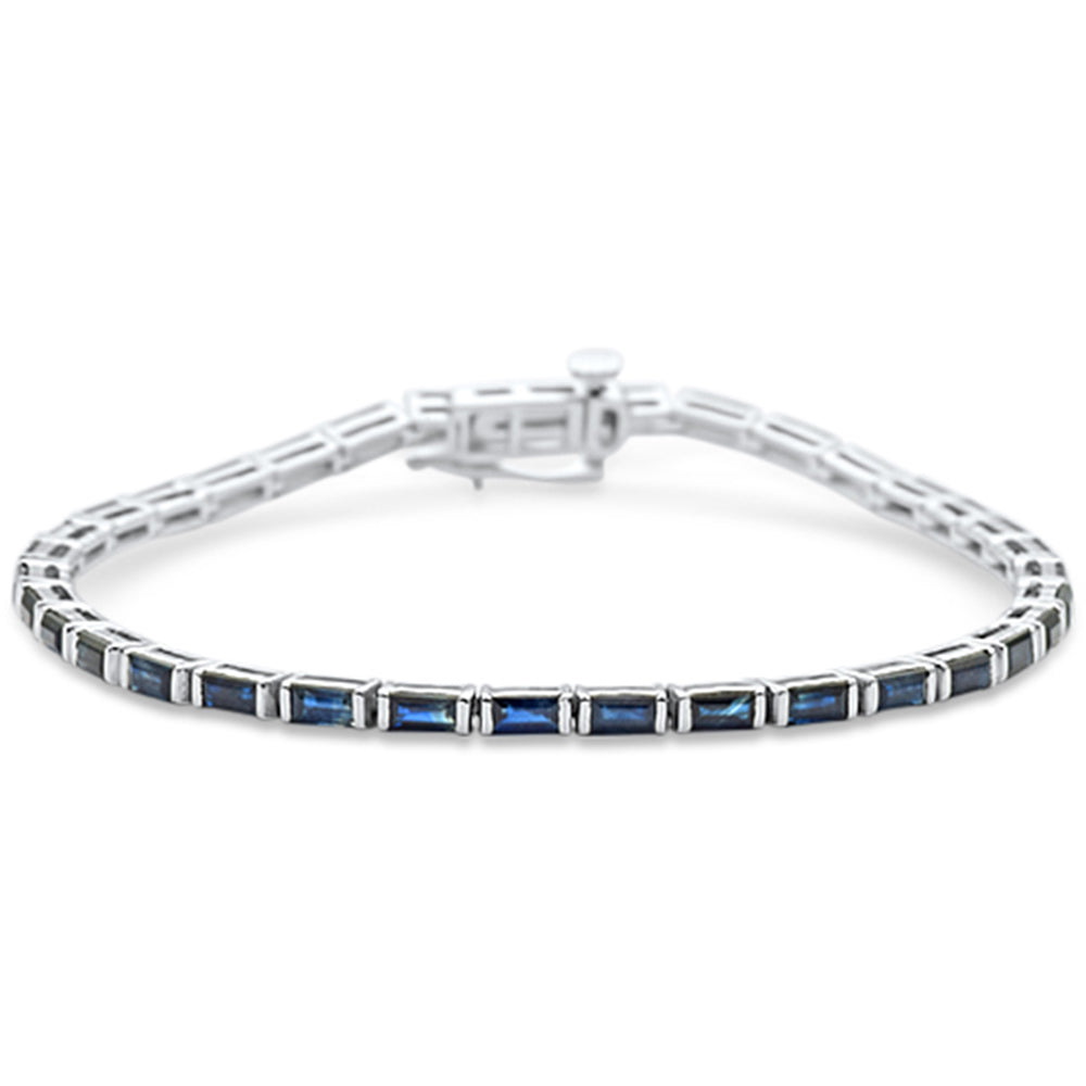 SPECIAL!5.28ct G SI 14K White Gold Blue Sapphire Gemstone Tennis Bracelet 7" Long