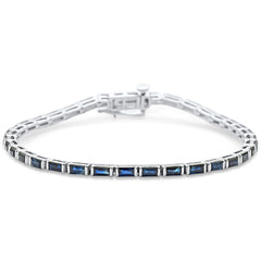 SPECIAL!5.28ct G SI 14K White Gold Blue Sapphire Gemstone Tennis Bracelet 7" Long