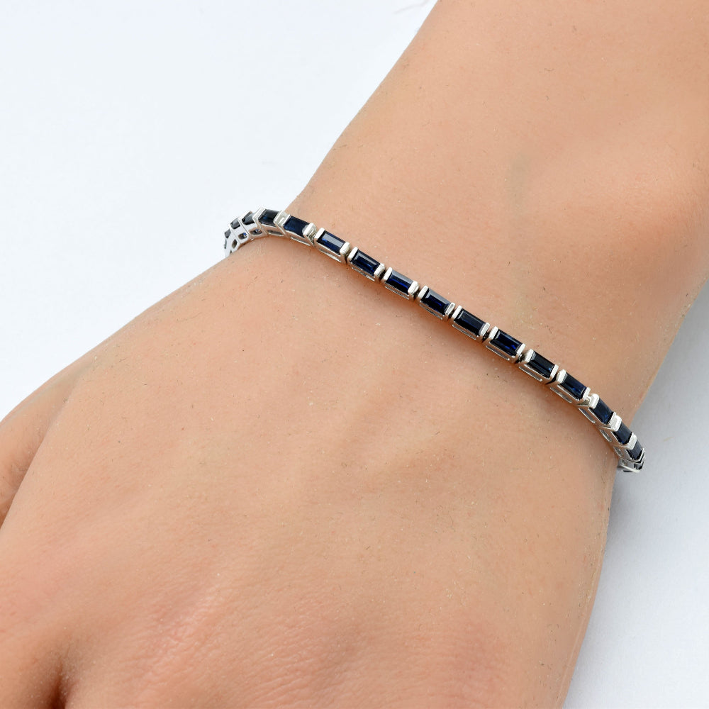 SPECIAL!5.28ct G SI 14K White Gold Blue Sapphire Gemstone Tennis Bracelet 7" Long