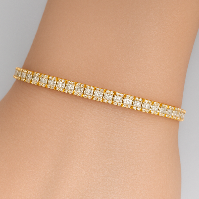 DIAMOND  CLOSEOUT!  3.29ct G SI 14K Yellow Gold Round & Baguette Diamond Tennis Bracelet