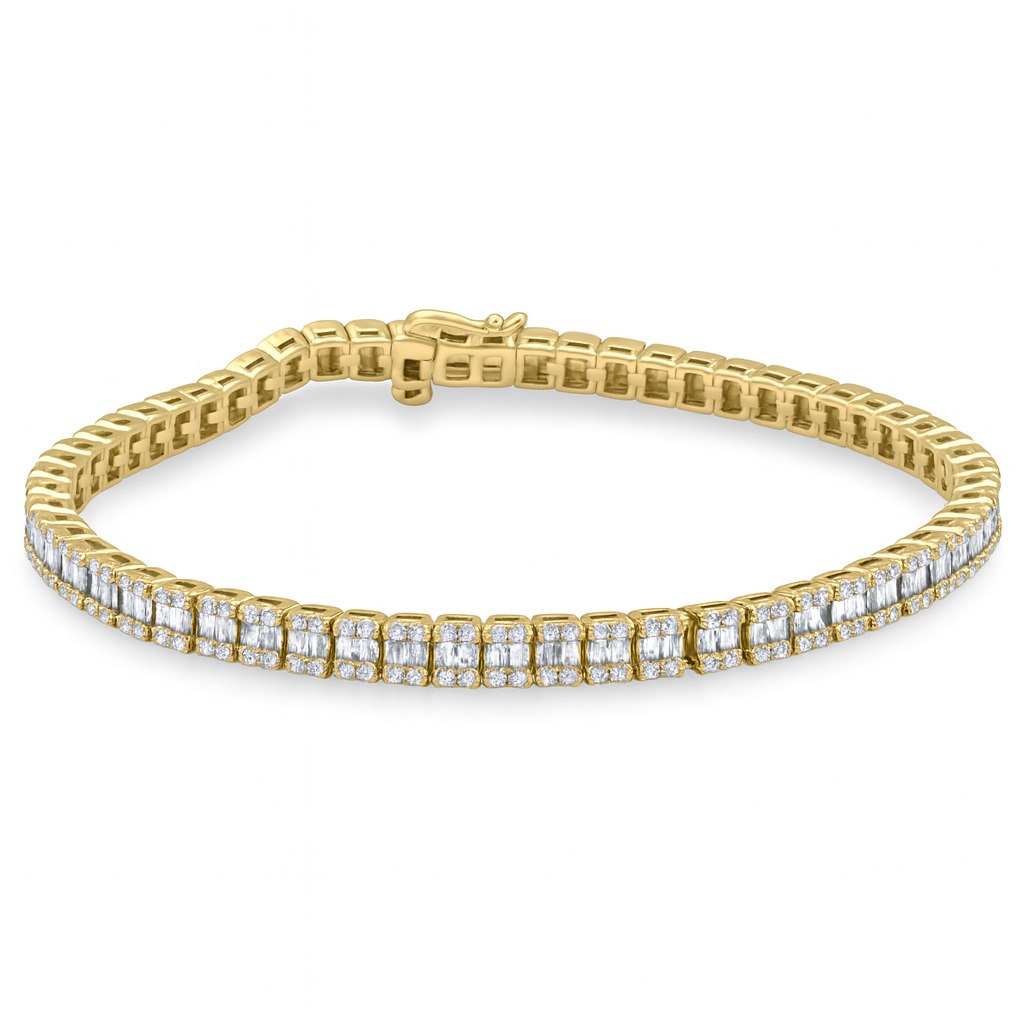 DIAMOND  CLOSEOUT!  3.29ct G SI 14K Yellow Gold Round & Baguette Diamond Tennis Bracelet