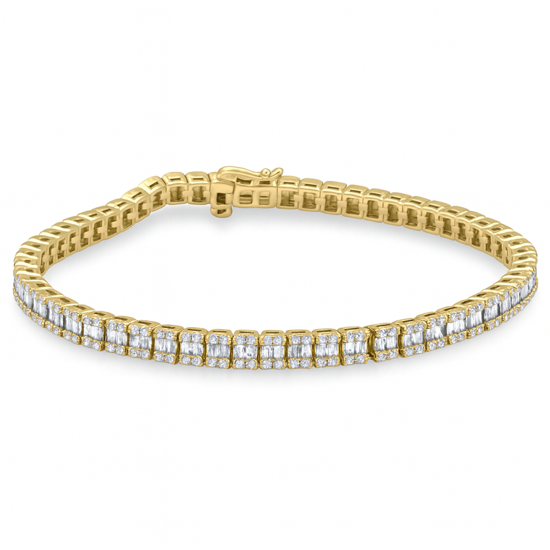 DIAMOND  CLOSEOUT!  3.29ct G SI 14K Yellow Gold Round & Baguette Diamond Tennis Bracelet